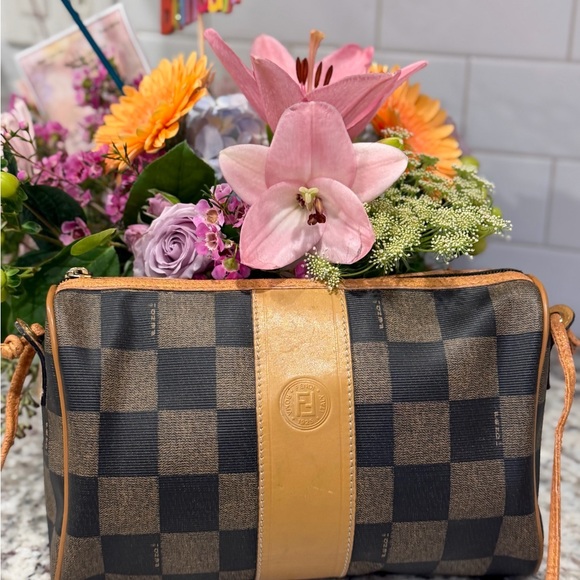 Fendi Black and Tan Checkered Crossbody Bag - Picture 3 of 15
